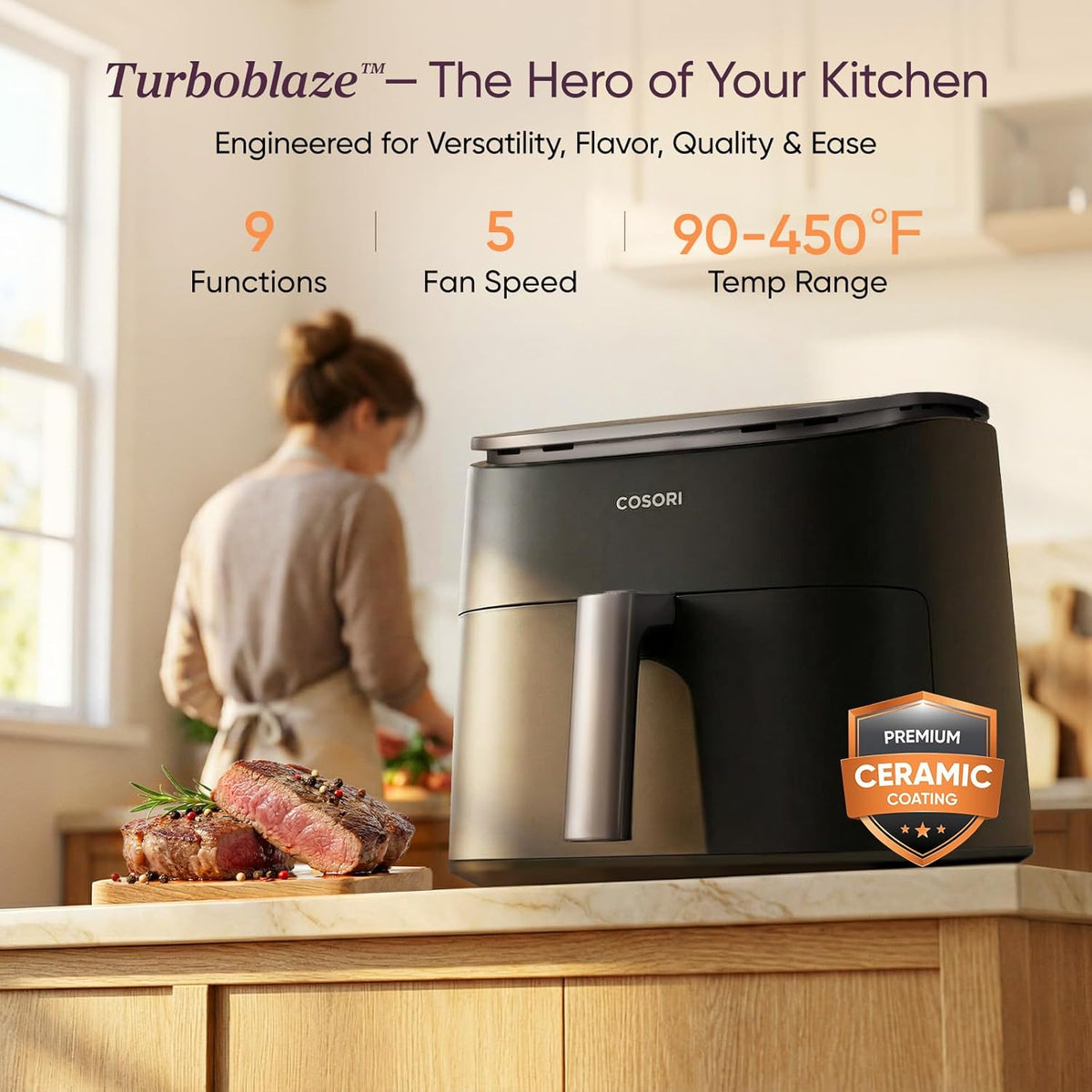 Freidora De Aire TurboBlaze 9 En 1 Con Revestimiento Cerámico